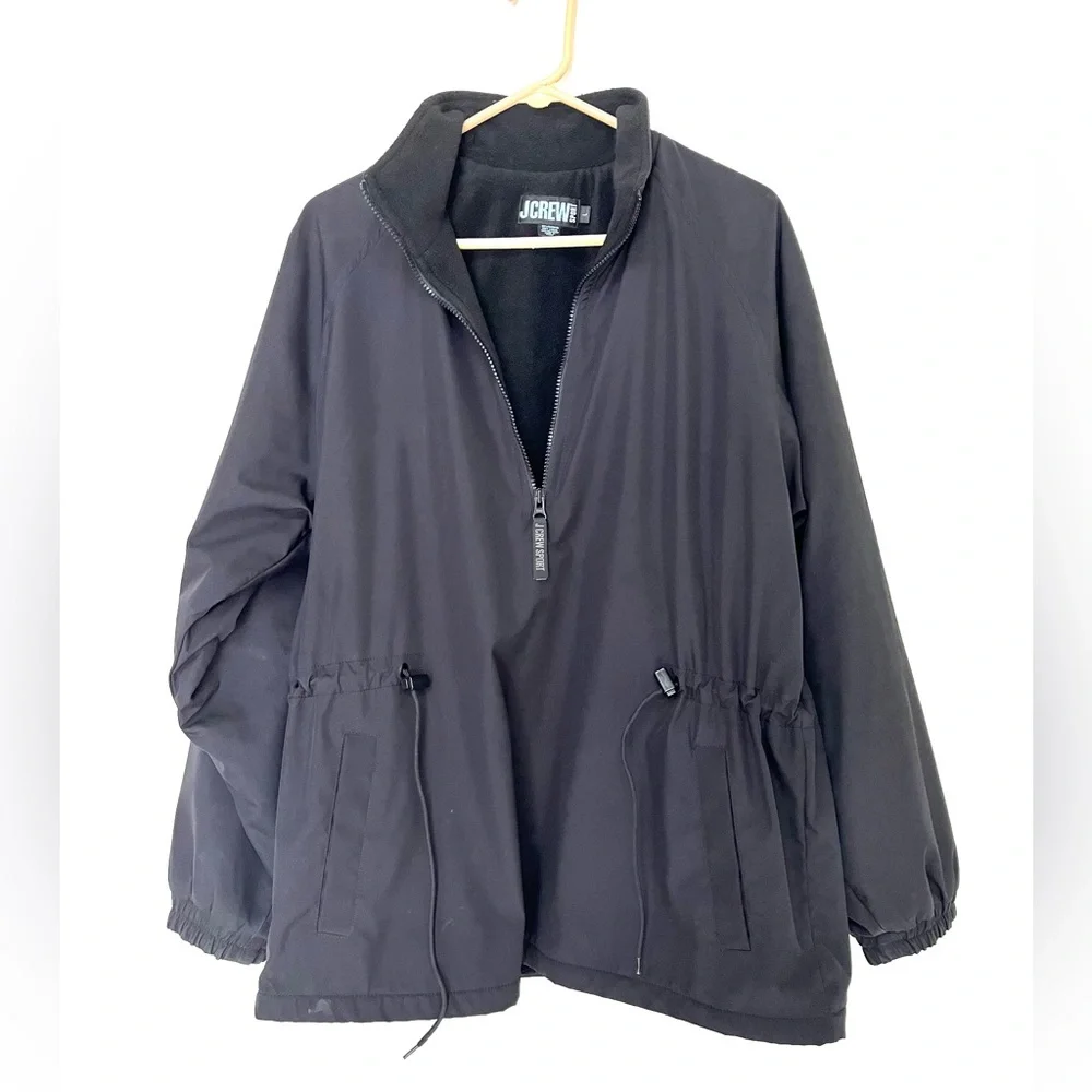 J Crew ~ Anorak Jacket ~ Fully Fleece Lined Weather Resistant Zipper Black Large